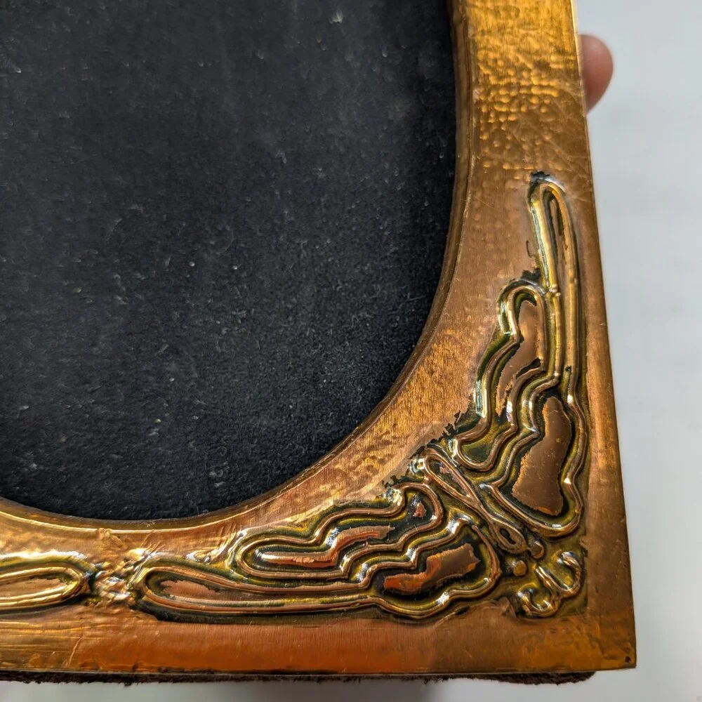 Vintage Art Nouveau Hammered Copper Picture Frame Repoussé Mission Style